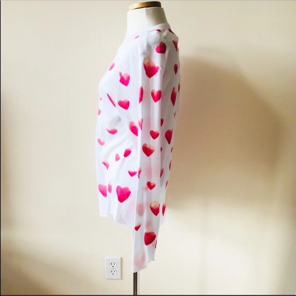 NWT Chaser White with Pink Ombré Hearts Thermal Knit Crew Neck Long Sleeve Shirt - Picture 5 of 15